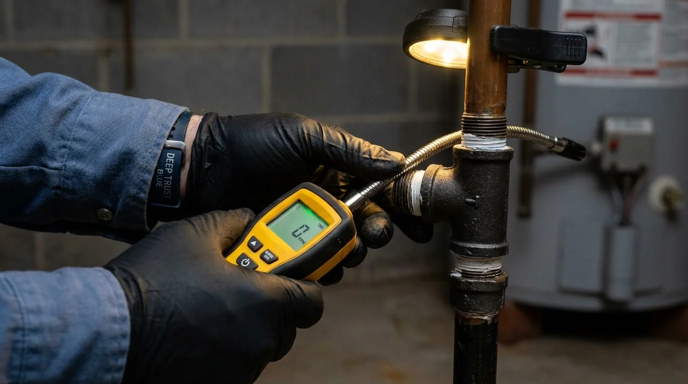Gas leak detection with electronic sniffer by Johns Plumbing LLC in Winchester