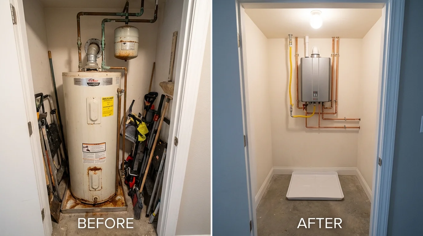 Tank water heater versus wall-mounted tankless unit comparison for Winchester, IN homeowners